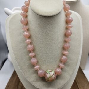 New Vintage Pastel Pink Beaded Necklace • Lucite • No Exposed Metal